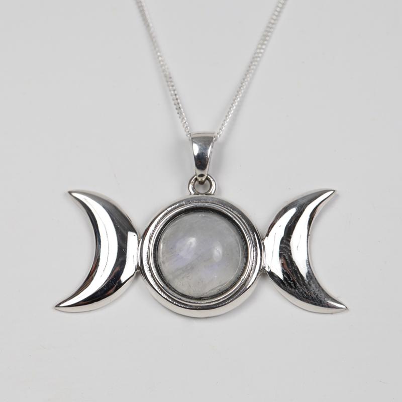 925 Silver Triple Moon Pendant With Moonstone Necklace