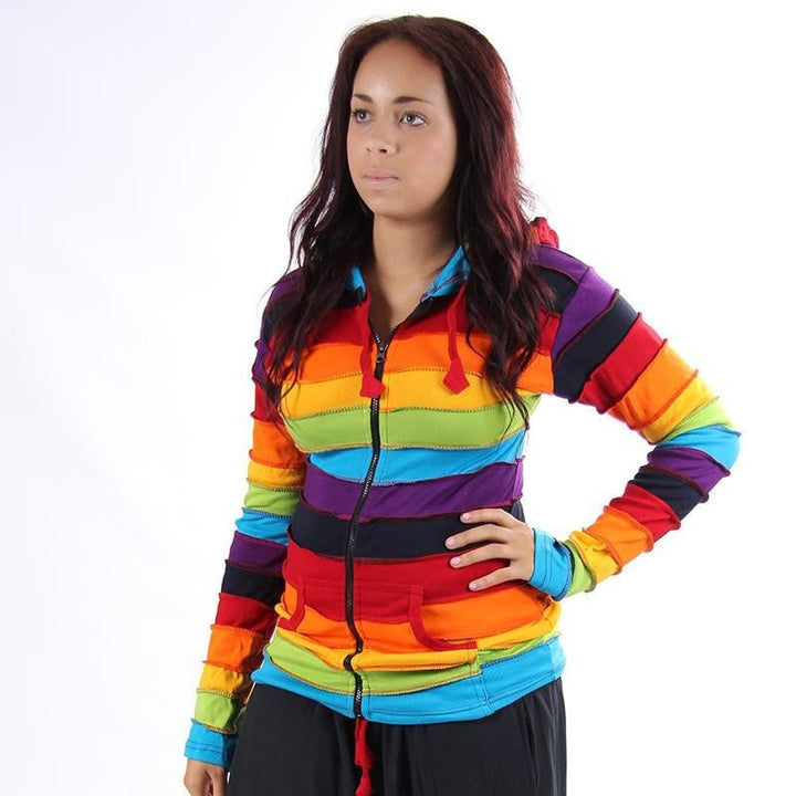 Hooded Top - Rainbow Patchwork - Model Shot