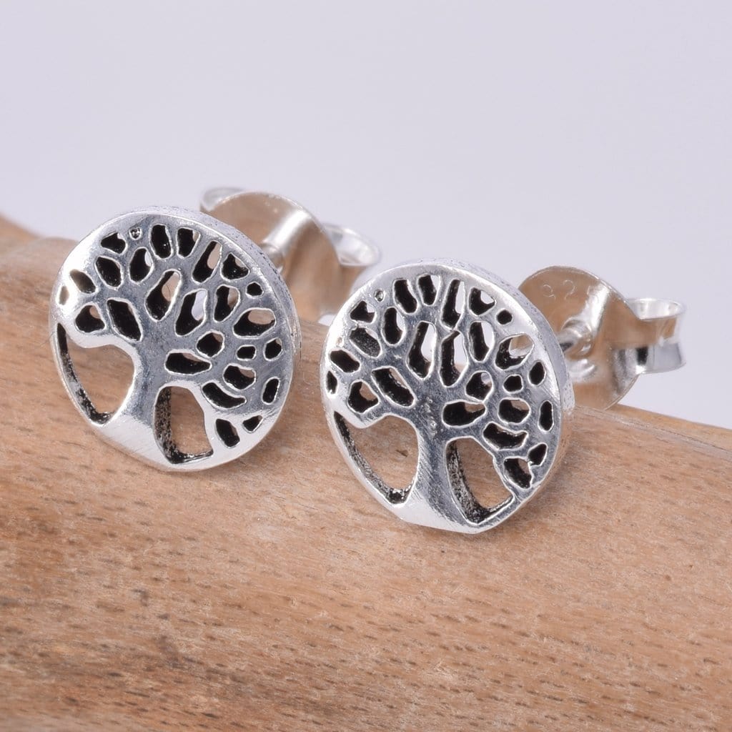 Tree of life disc stud earring