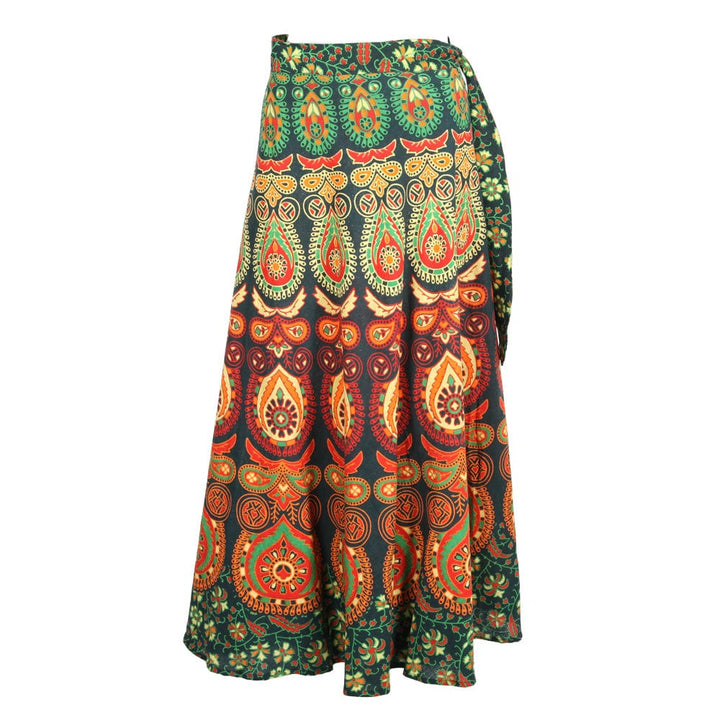 Peacock Print Long Cotton Wrap Skirt