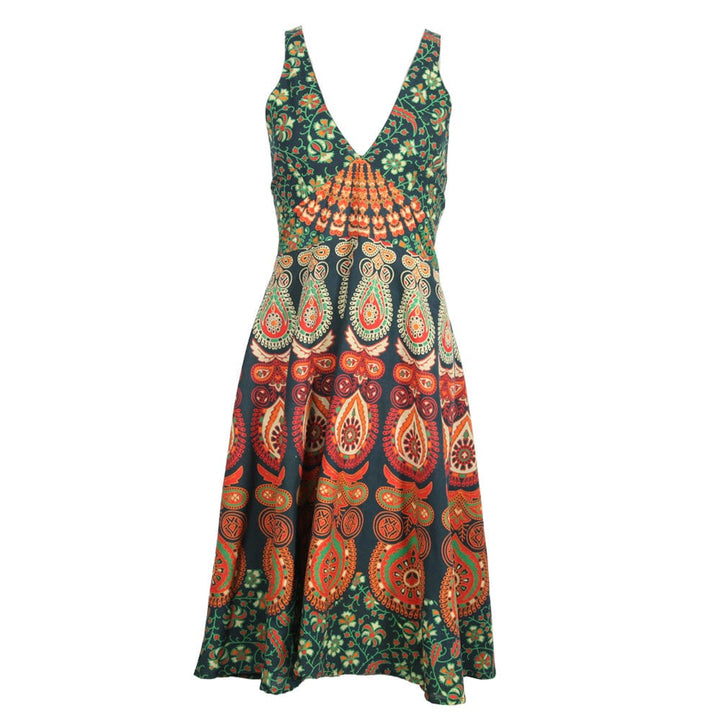 Peacock Halter Neck Cotton Dress