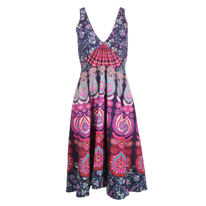 Peacock Halter Neck Cotton Dress