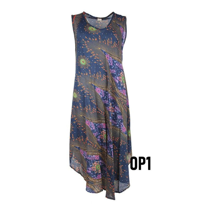 Asymmetric Peacock Print Summer Dress