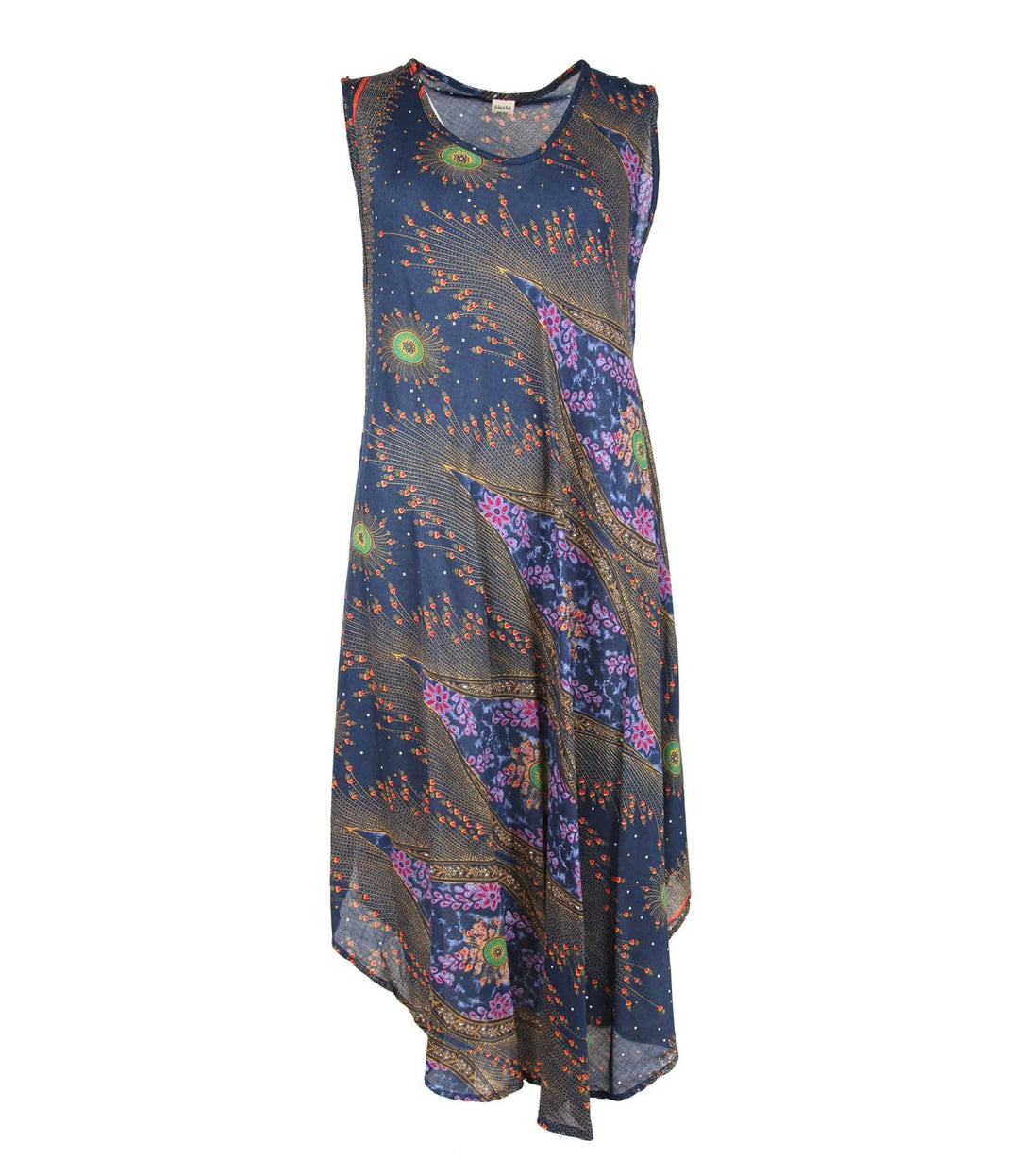 Asymmetric Peacock Print Summer Dress