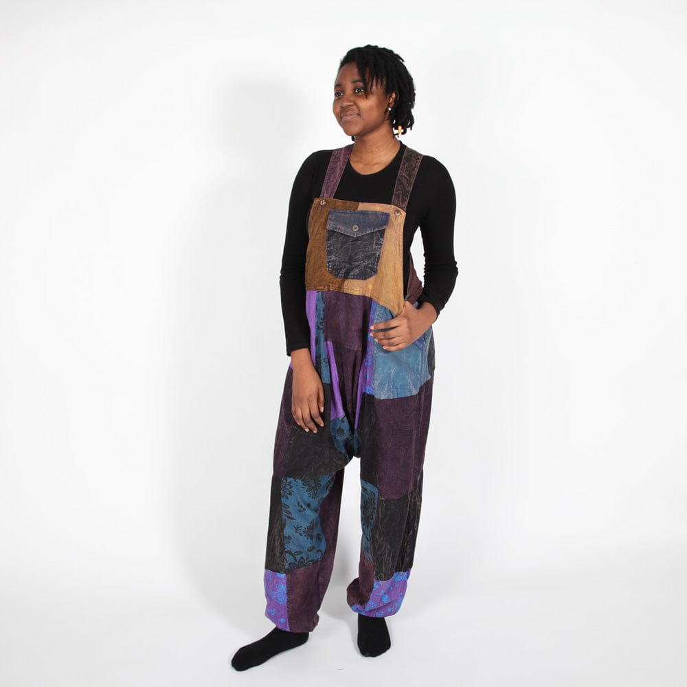 Patchwork Screen Print Dungarees