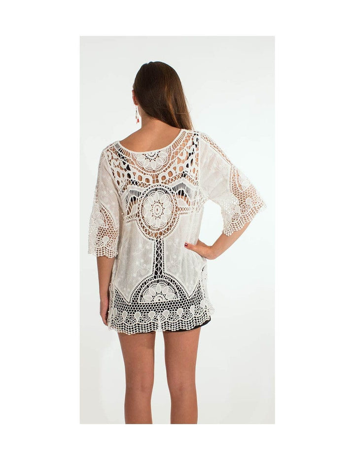 Crochet Embroidered Short Sleeve Blouse